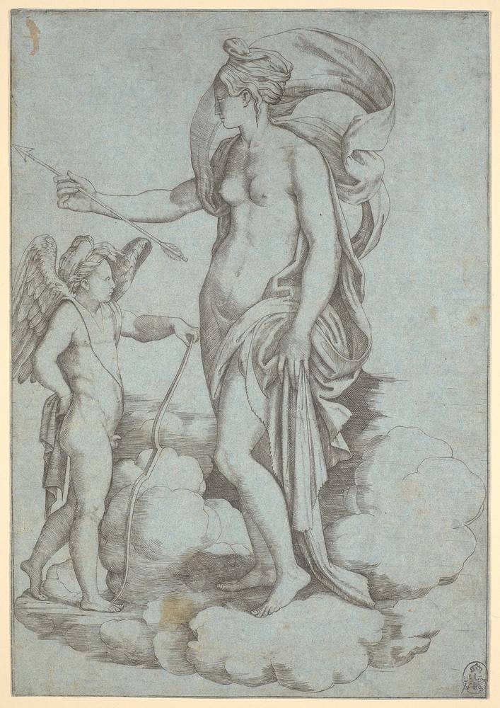 Venus and cupid on clouds